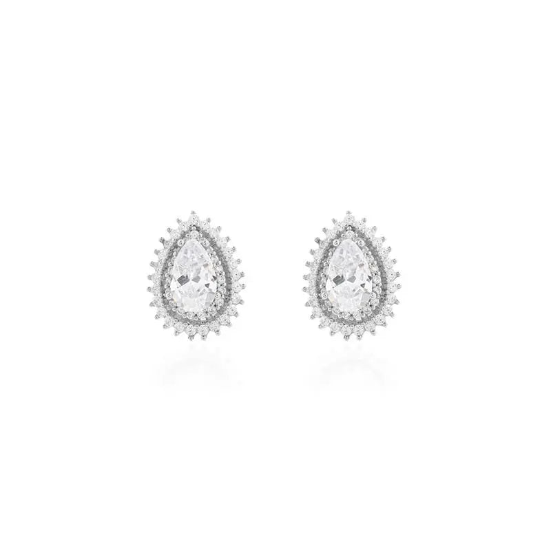 5 MM DROP EARRING, HOLLOW, TWO ROWS, PRINCESS SETTING AROUND, RHODIUM/CRYSTAL/WHITE ZIRCONIA