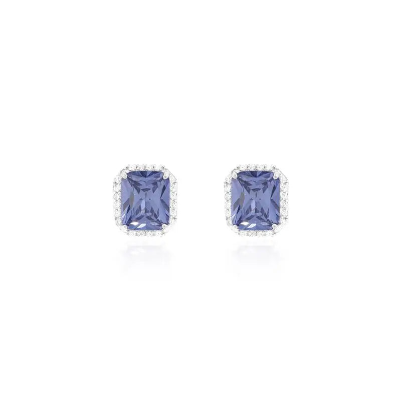 8 MM RECTANGULAR EARRING WITH ROUND SETTING IN RHODIUM/TANZANITE/WHITE ZIRCONIA