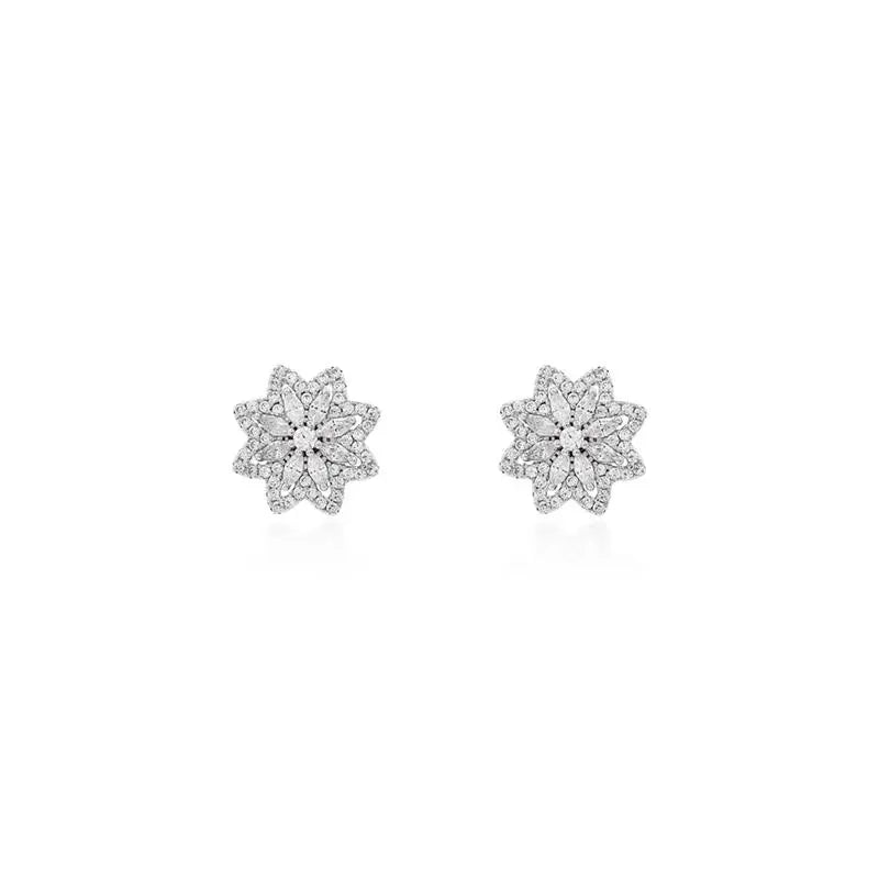 FLOWER EARRING EIGHT PETALS NAVETES SETTING AROUND CORE POINT OF LIGHT 2 MM RHODIUM/WITHOUT STONE/WHITE ZIRCONIA