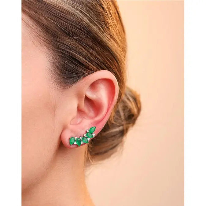 EARFUFF WITH DROPS AND SMALLER ZIRCONIAS RHODIUM/EMERALD FUSION/WHITE ZIRCONIA