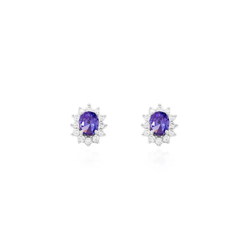 04 MM OVAL EARRING WITH PRINCESS SETTING AROUND RHODIUM/TANZANITE/WHITE ZIRCONIA