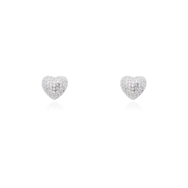 HEART EARRING WITH STUDDED DOME M RHODIUM/WITHOUT STONE/WHITE ZIRCONIA
