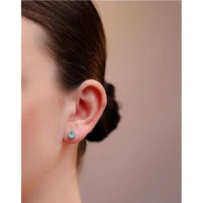 4X6 DROP SHAPED EARRING WITH PRINCESS SETTING IN RHODIUM/COLOMBIAN/WHITE ZIRCONIA