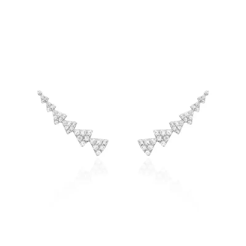 EARCUFF WITH DECREASING STUDDED TRIANGLES RHODIUM/NO STONE/WHITE ZIRCONIA