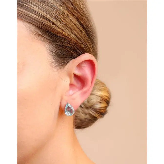 10 MM PLAIN DROP EARRINGS WITH THREE CLAWS RHODIUM/AQUAMARINE/PLAIN