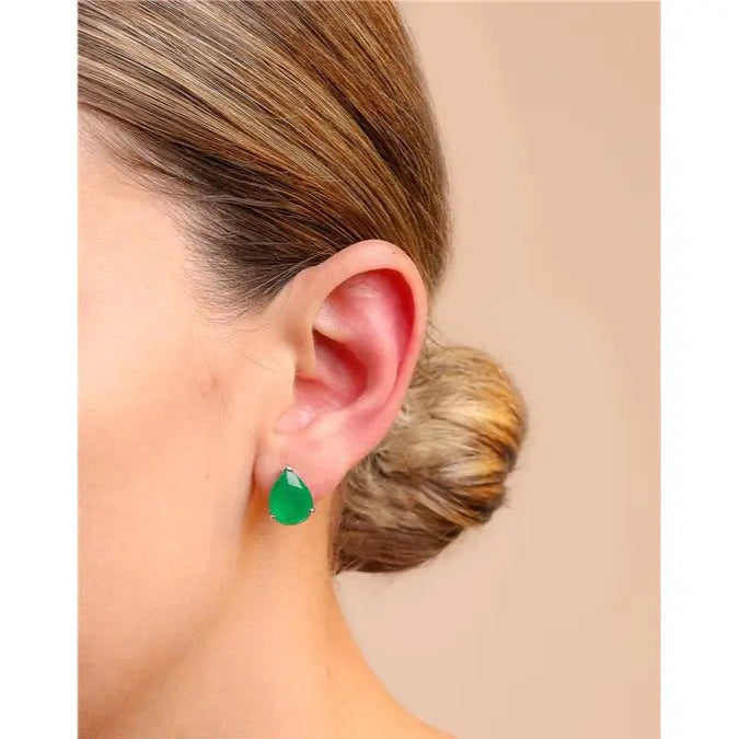 10 MM PLAIN DROP EARRING THREE CLAWS RHODIUM/EMERALD FUSION/PLAIN