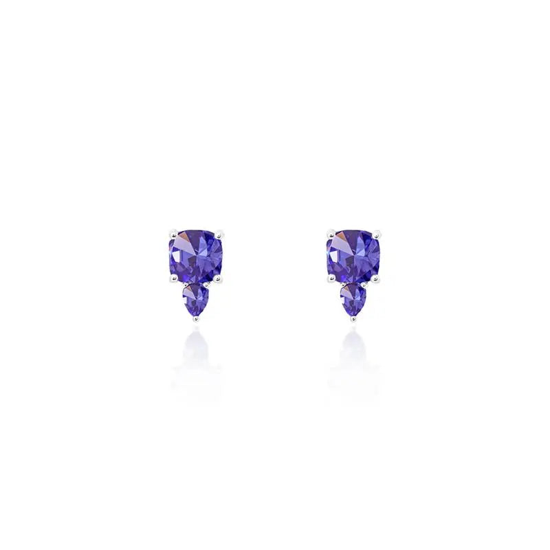 6MM SQUARE EARRING WITH 3MM DROP UNDERNEATH RHODIUM/TANZANITE/SMOOTH