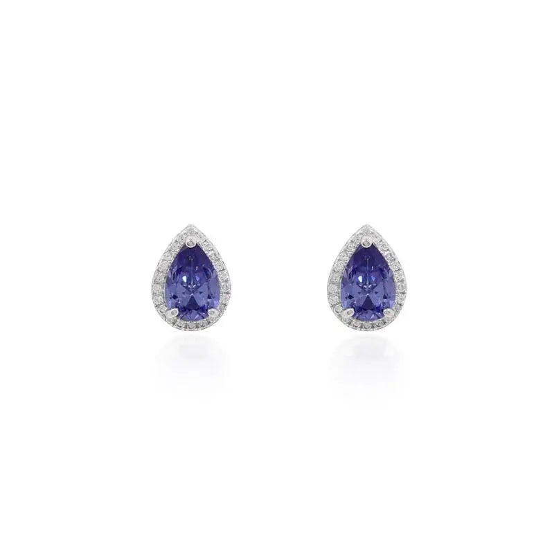 6 MM DROP EARRING WITH ROUND SETTING IN RHODIUM/TANZANITE/WHITE ZIRCONIA