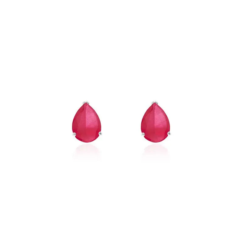 10 MM PLAIN DROP EARRING THREE CLAWS RHODIUM/RUBY/PLAIN