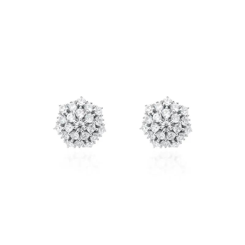 SHOWER EARRING WITH SEVEN PETALS FLOWER CORE, POINTS OF LIGHT, 2 MM, RHODIUM/WITHOUT STONE/WHITE ZIRCONIA