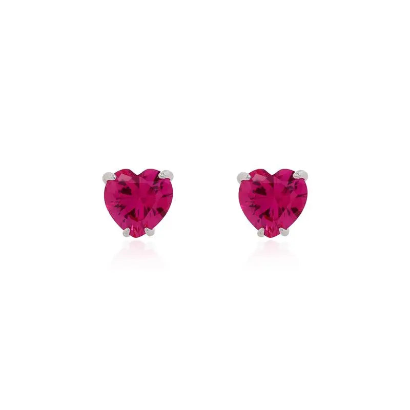 HEART EARRING 9 MM RHODIUM/PINK SAPPHIRE/SMOOTH