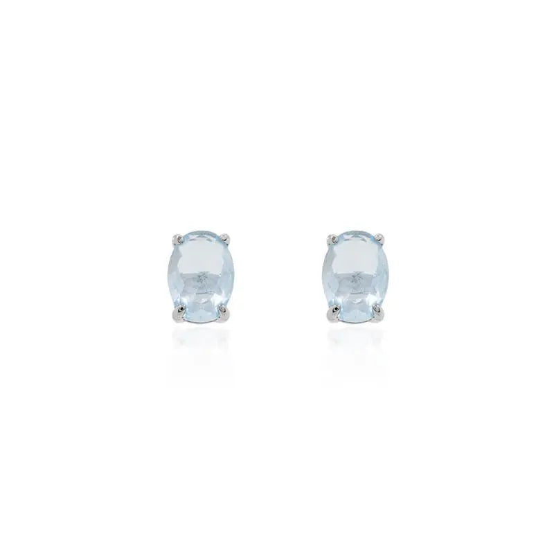 5 MM OVAL EARRING, SMOOTH, RHODIUM/AQUAMARINE/SMOOTH