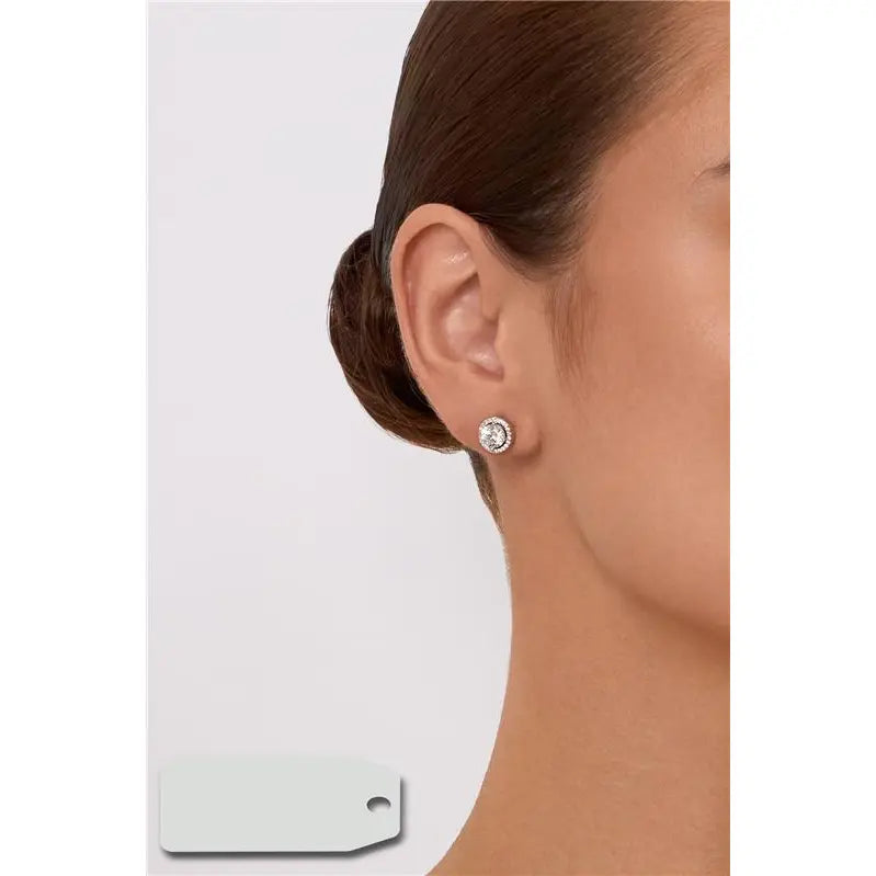 ROUND EARRING 6 MM, SPACED SETTING AROUND, RHODIUM/CRYSTAL/WHITE ZIRCONIA
