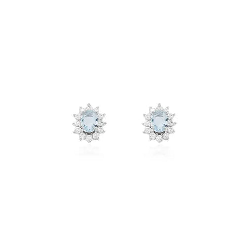 04 MM OVAL EARRING WITH PRINCESS SETTING AROUND RHODIUM/AQUAMARINE/WHITE ZIRCONIA