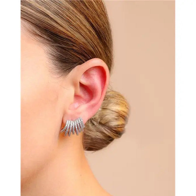 EIGHT ROWS UNEQUAL STUDDED EARRINGS RHODIUM/WITHOUT STONE/WHITE ZIRCONIA