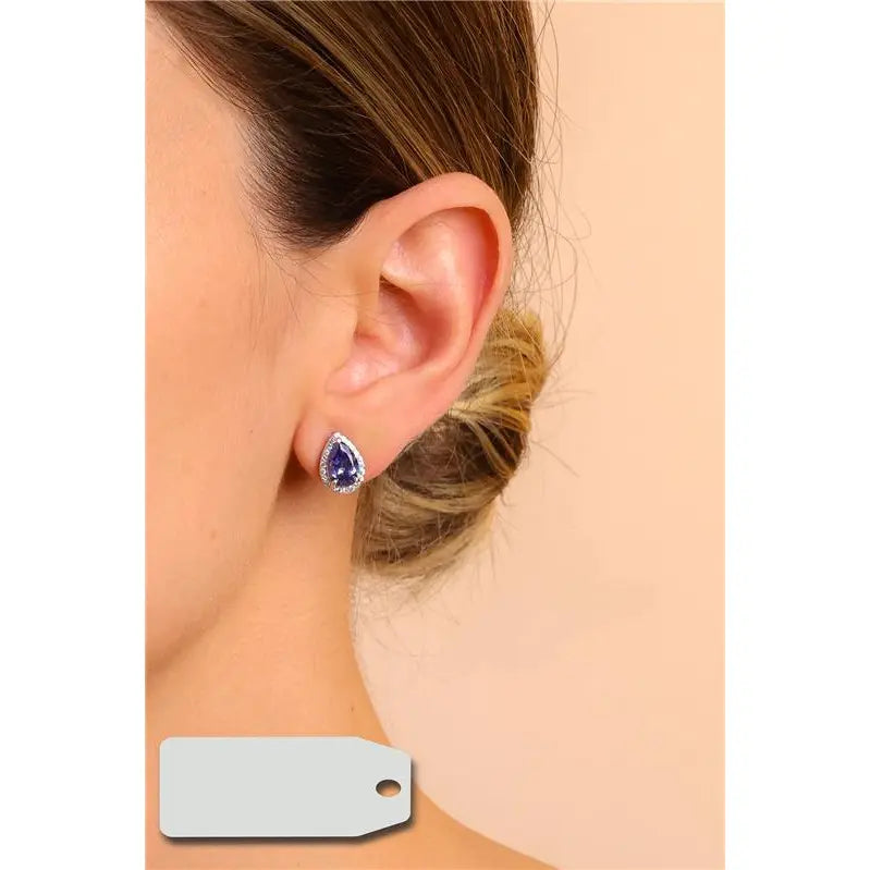 6 MM DROP EARRING WITH ROUND SETTING IN RHODIUM/TANZANITE/WHITE ZIRCONIA
