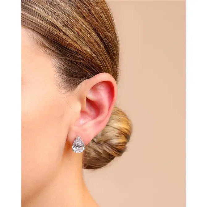 10 MM PLAIN DROP EARRINGS THREE CLAWS RHODIUM/CRYSTAL/PLAIN