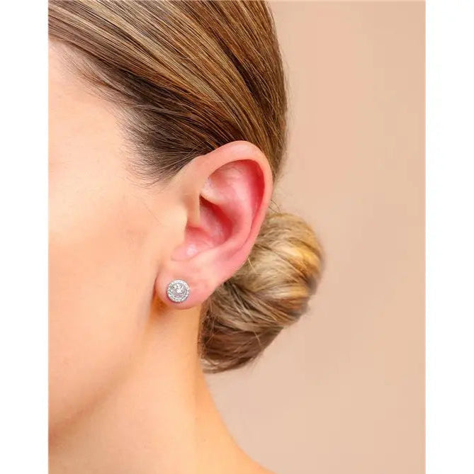 MINI PIZZA EARRING STUDDED WITH 2 MM LIGHT POINT IN THE MIDDLE RHODIUM/WITHOUT STONE/WHITE ZIRCONIA