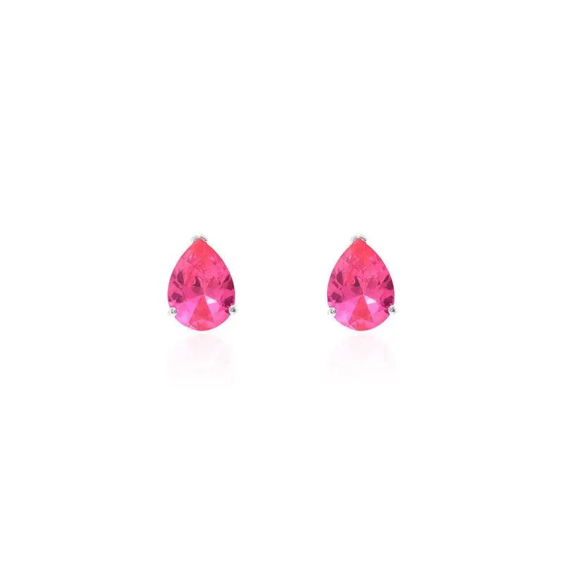 10 MM SMOOTH THREE CLAWS DROP EARRING RHODIUM/PINK SAPPHIRE/SMOOTH