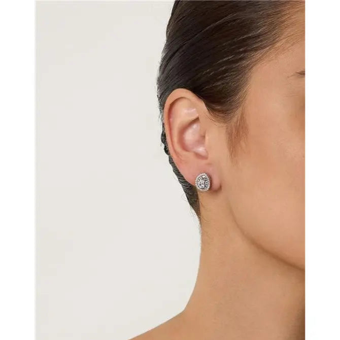 4MM BAGUETTE DROP EARRING WITH ROUND SETTING, RHODIUM/CRYSTAL/WHITE ZIRCONIA