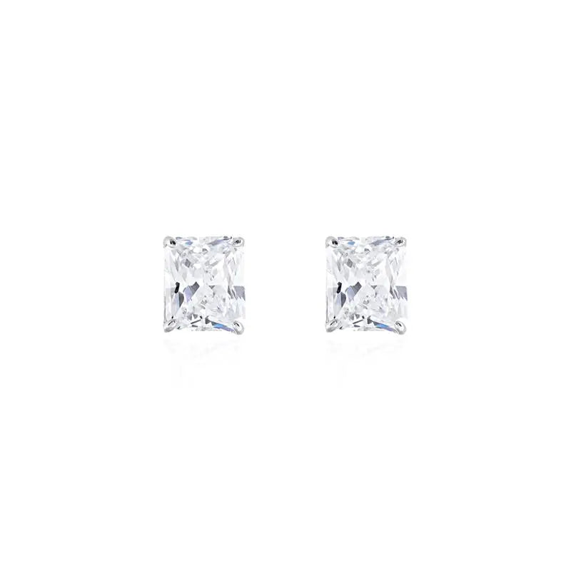 SQUARE EARRING 10 MM RHODIUM/CRYSTAL/SMOOTH