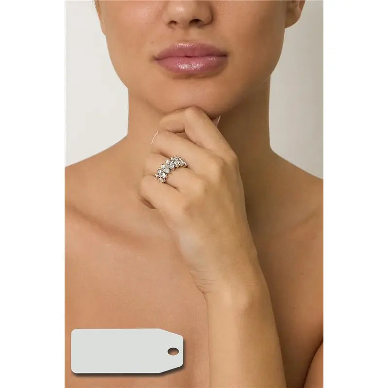 HALF WEDDING RING WITH SEVEN SHUTTLES 10X5 RHODIUM/MOISSANITE/SMOOTH