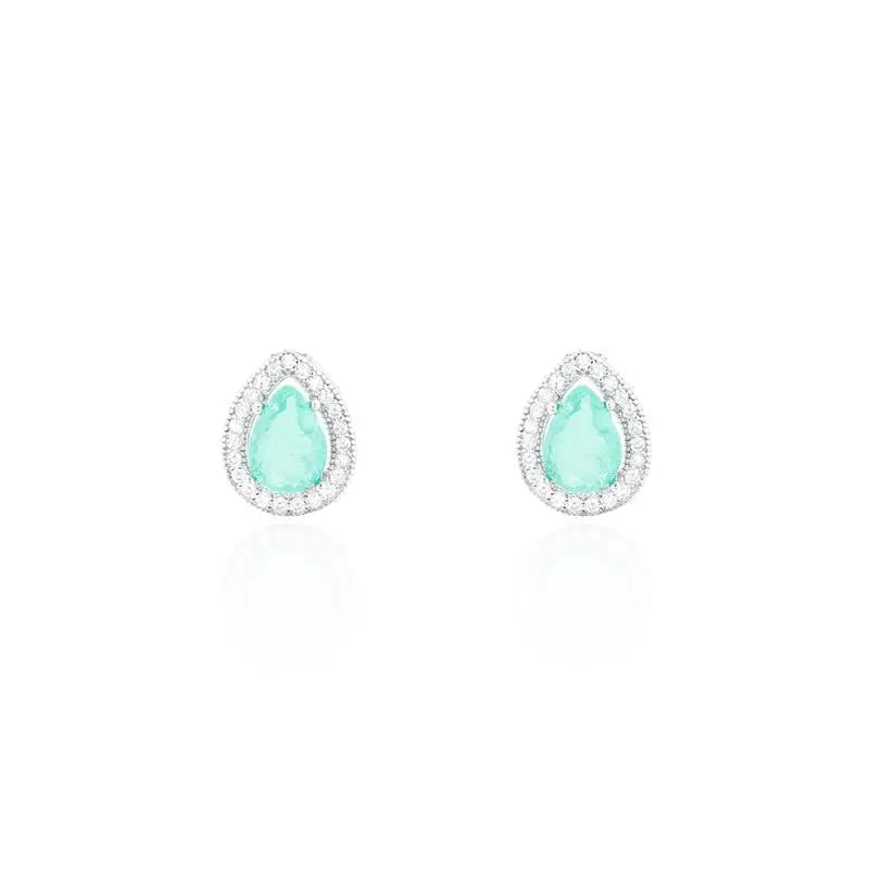 5 MM DROP EARRING WITH ROUND SETTING, RHODIUM/COLOMBIAN/WHITE ZIRCONIA