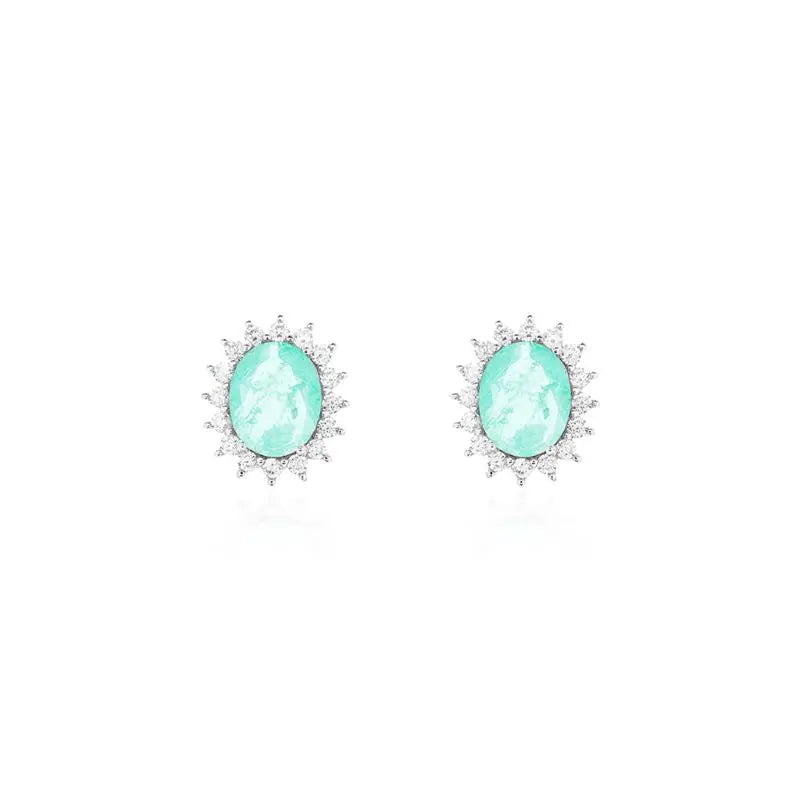 08 MM OVAL EARRING WITH PRINCESS SETTING IN RHODIUM/COLOMBIAN/WHITE ZIRCONIA