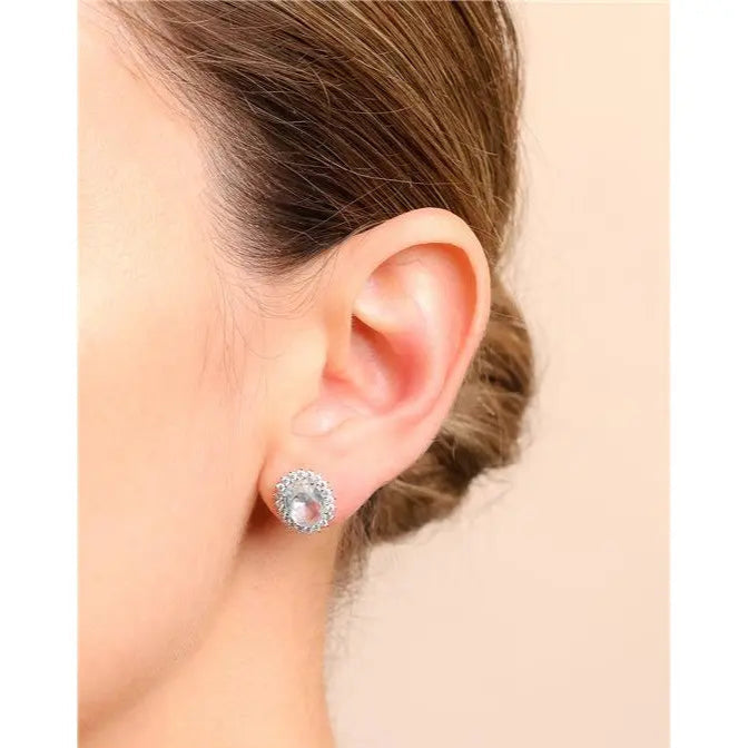 7 MM OVAL EARRING WITH PRINCESS SETTING IN RHODIUM/AQUAMARINE/WHITE ZIRCONIA