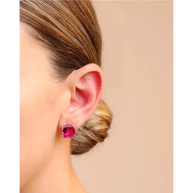SQUARE EARRING 11 MM RHODIUM/PINK SAPPHIRE/SMOOTH