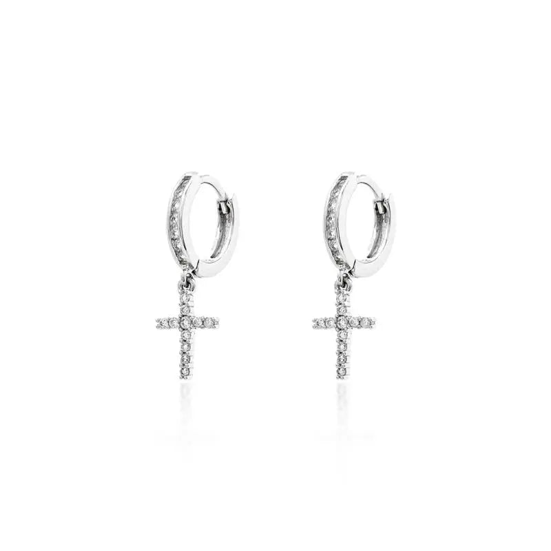 12 MM HALF RING CROSS SETTING STUDDED HANGING RHODIUM/WITHOUT STONE/WHITE ZIRCONIA