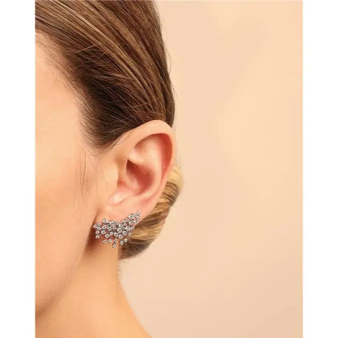 EARCUFF STYLE EARRING WITH ZIRCONIA MAPIN WITH RHODIUM KNIFE WIRE/WITHOUT STONE/WHITE ZIRCONIA