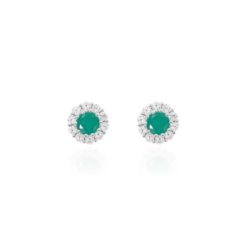 ROUND EARRING 4 MM SINGLE ROW STUDDED 2 MM AROUND RHODIUM/EMERALD FUSION/WHITE ZIRCONIA