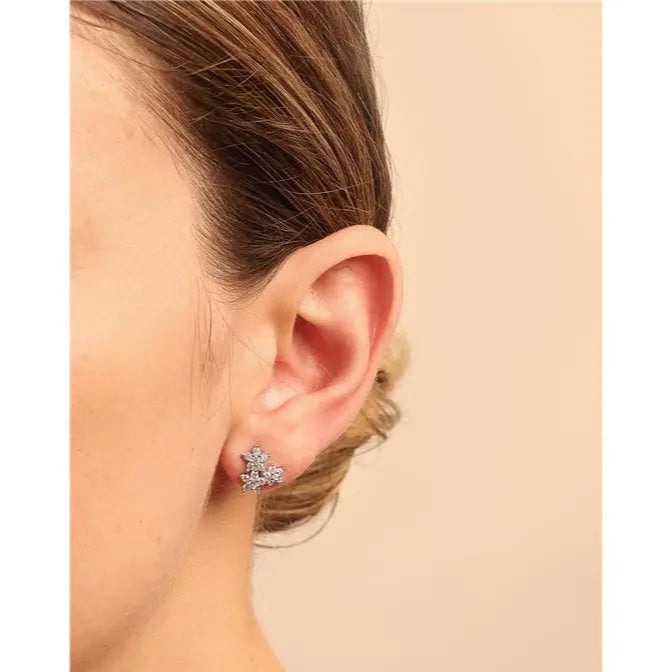 THREE STAR EARRINGS STUDDED IN RHODIUM/WITHOUT STONE/WHITE ZIRCONIA