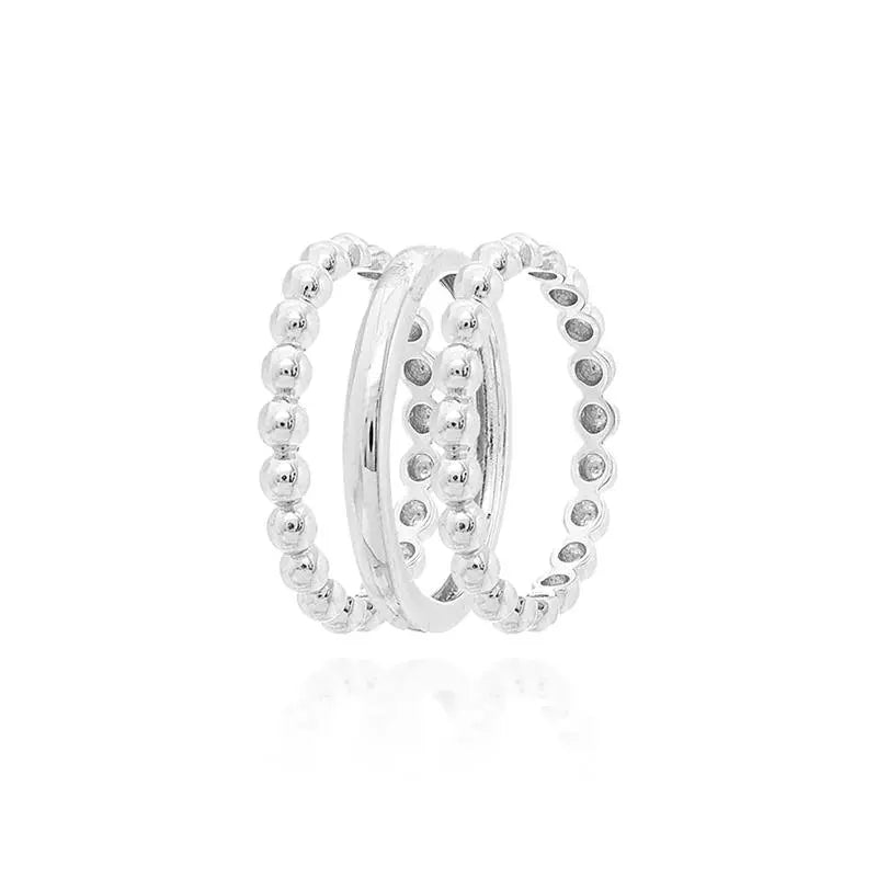 TRIO OF PLAIN RINGS - TWO WITH DOTS AND ONE WHOLE PLAIN RHODIUM/WITHOUT STONE/PLAIN