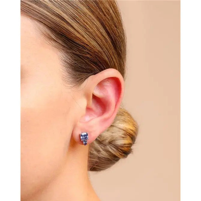 6MM SQUARE EARRING WITH 3MM DROP UNDERNEATH RHODIUM/TANZANITE/SMOOTH