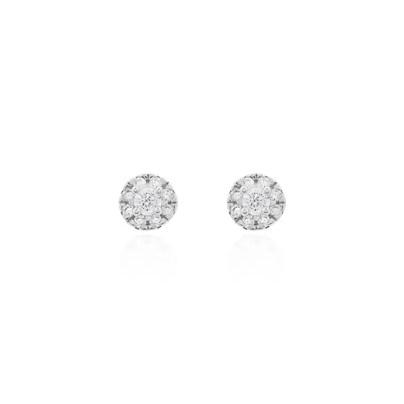 ROUND CENTRAL FLOWER EARRING EIGHT ROUND PETALS RHODIUM/CRYSTAL/WHITE ZIRCONIA