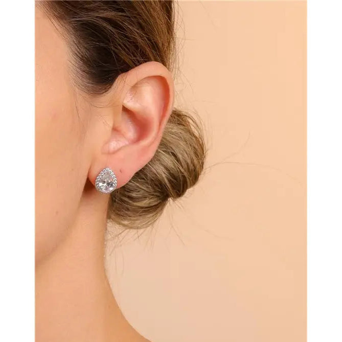 7MM DROP EARRING WITH RHODIUM/CRYSTAL/WHITE ZIRCONIA SETTING AROUND