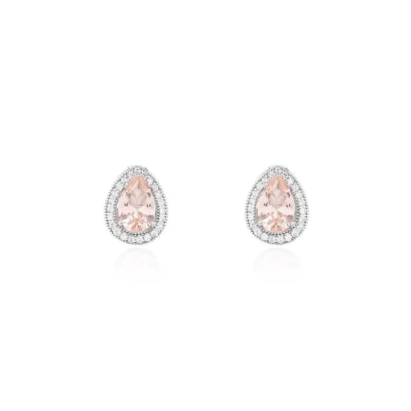 5 MM DROP EARRING WITH ROUND SETTING IN RHODIUM/MORGANITE/WHITE ZIRCONIA