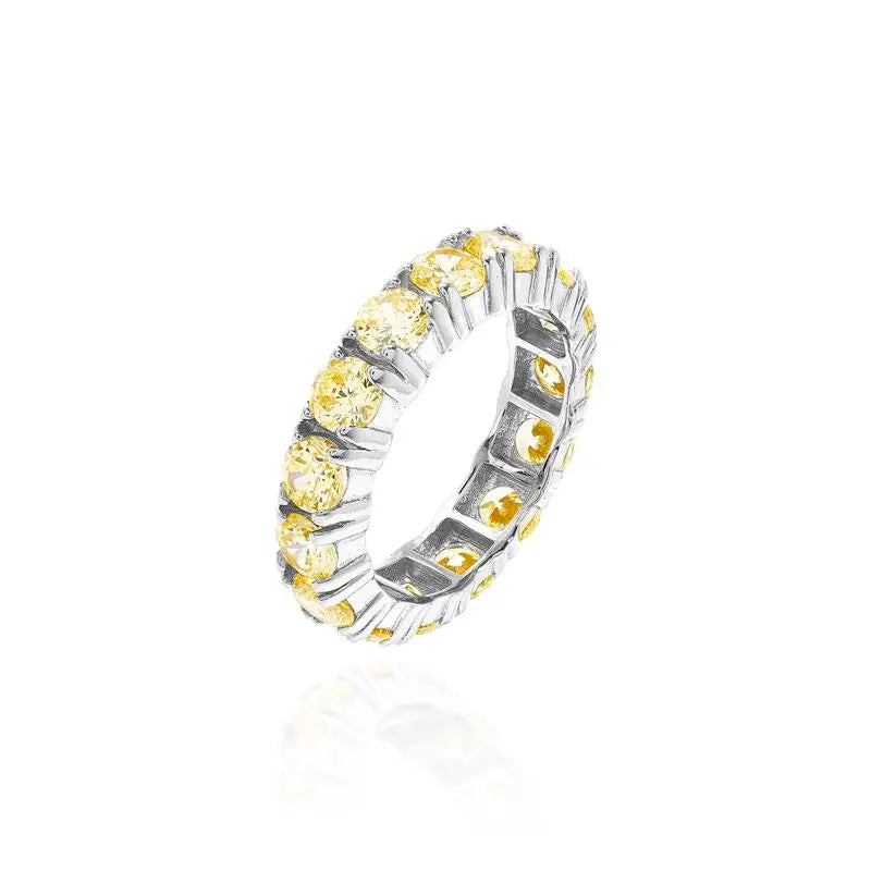 FULL WEDDING RING WITH LIGHT POINTS 4 MM RHODIUM/YELLOW FANCY/SMOOTH