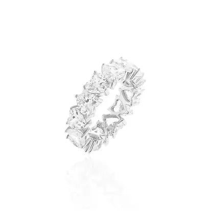 Fede Intera con Cuori Invertiti 5 mm in Rodio - Cristallo e Finitura Liscia