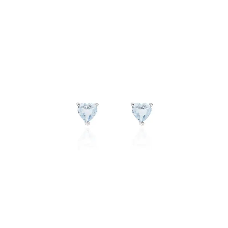 HEART EARRING 6 MM SMOOTH RHODIUM/AQUAMARINE/SMOOTH