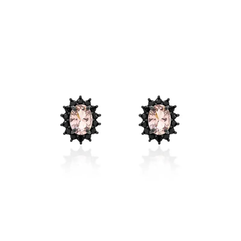 08 MM OVAL EARRING WITH PRINCESS SETTING AROUND BLACK/MORGANITE/BLACK ZIRCONIA