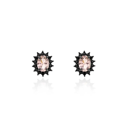 08 MM OVAL EARRING WITH PRINCESS SETTING AROUND BLACK/MORGANITE/BLACK ZIRCONIA