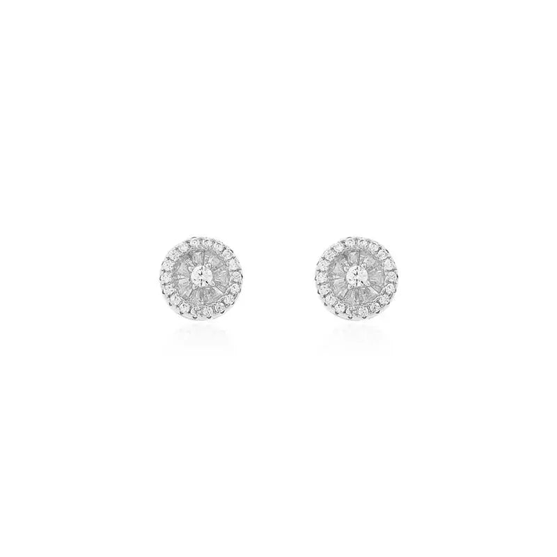 BAGUETTE PIZZA EARRING WITH 2 MM CENTRAL LIGHT POINT STUDDED AROUND RHODIUM/WITHOUT STONE/WHITE ZIRCONIA