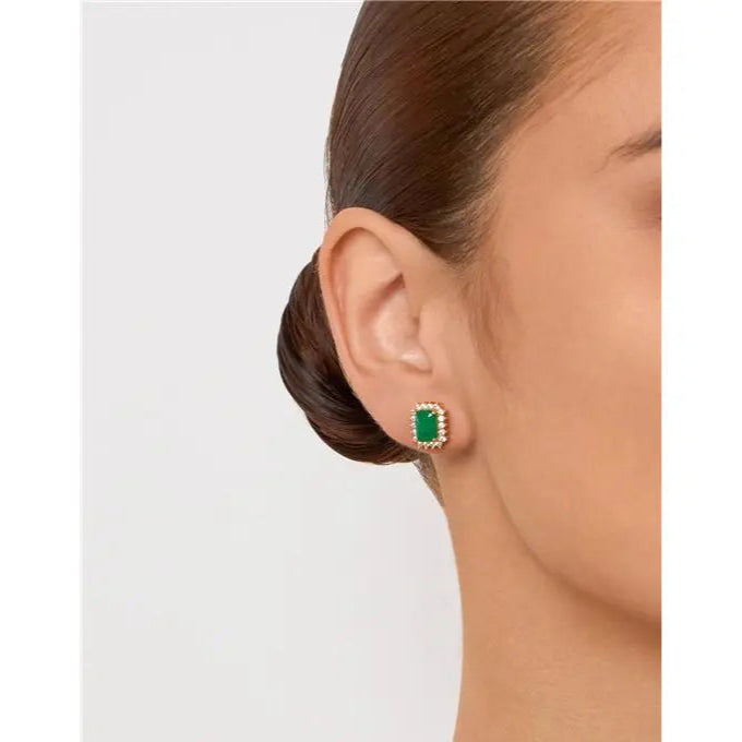 6 MM RECTANGULAR EARRING WITH PRINCESS SETTING AROUND GOLD/FUSION EMERALD/WHITE ZIRCONIA