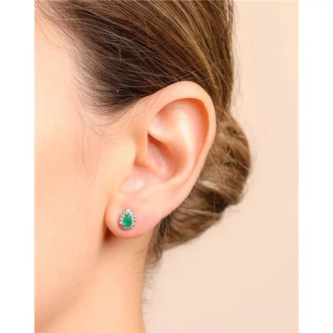 MINI DROP EARRING 3 MM WITH ROUND SETTING IN RHODIUM/EMERALD FUSION/WHITE ZIRCONIA