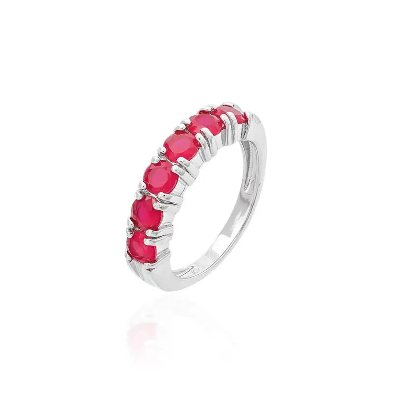 HALF SETTING RING WITH SIX POINTS OF LIGHT 4 MM RHODIUM/RUBY/SMOOTH