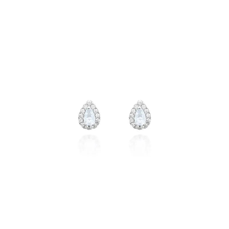 MINI DROP EARRING 3 MM WITH ROUND SETTING IN RHODIUM/AQUAMARINE/WHITE ZIRCONIA