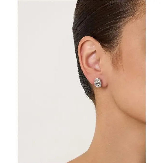 4MM BAGUETTE DROP EARRING WITH ROUND SETTING IN RHODIUM/AQUAMARINE/WHITE ZIRCONIA